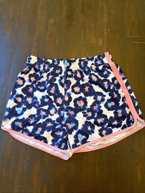 ZELOS Navy Floral Athletic Shorts with Pink Trim